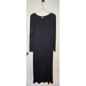 EILEEN FISHER Black Round Neck Long Sleeve Long Knit Maxi Dress Sz 0 Measures M